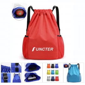 19.7 x15.7 inch Drawstring Backpack with Mesh Side Pockets Large Capacity Sports Bags Waterproof Bag with Logo