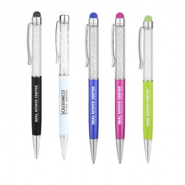 Logo Branded Princess Ballpoint Twist Stylus Pen (White)