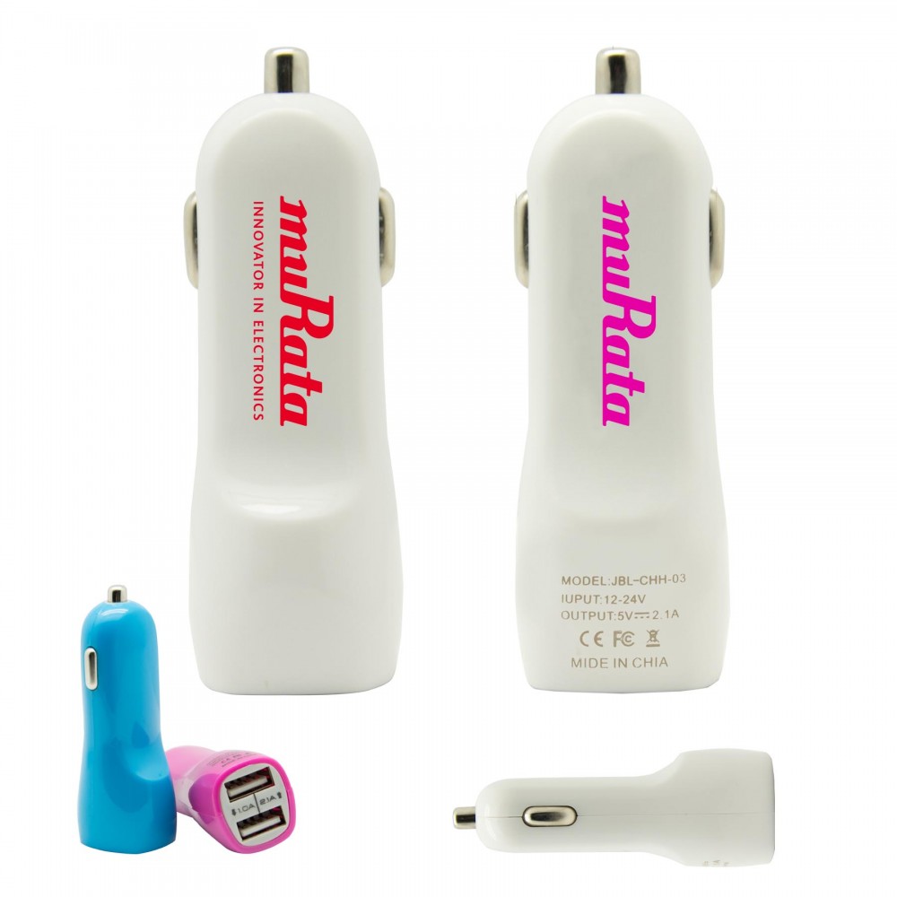 Turbo USB Car Chargers-White with Logo