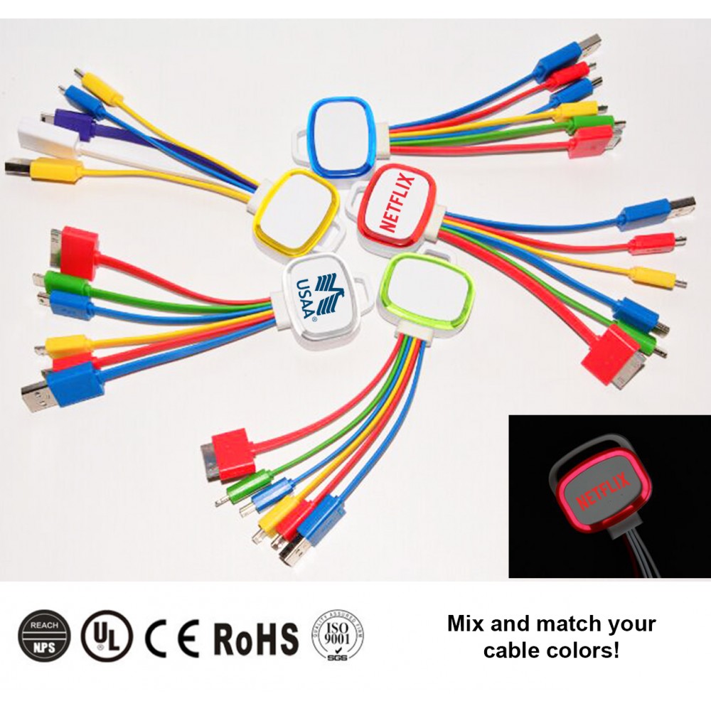 5-In-1 Mobile USB Charging Cable - LED Custom Printed