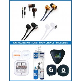 The Rivot Metal Stereo Earbuds with upgraded speakers, can choice of custom packaging with Logo