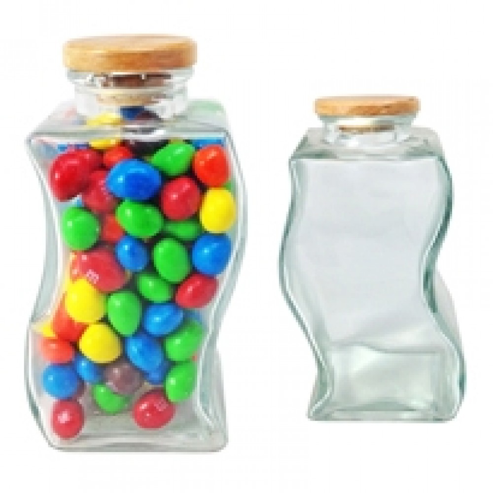 Wave Shape Glass Jar Small w/Hard Candy Custom Branded Wave Shape Glass Jar Small w/Hard Candy Custom Branded
