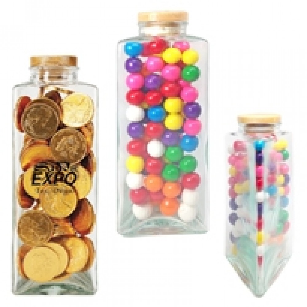 Custom Imprinted Triangle Glass Jar Large w/Hard Candy Custom Imprinted Triangle Glass Jar Large w/Hard Candy