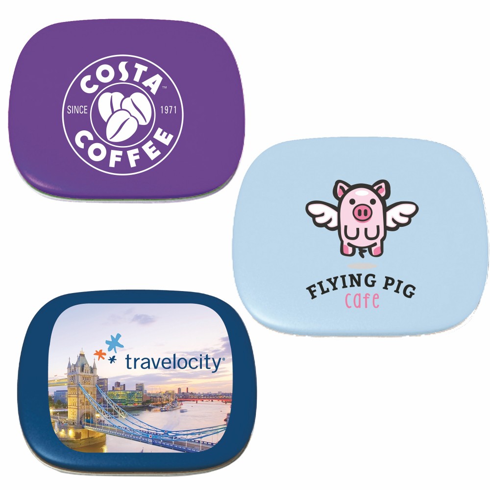 Custom Imprinted Hinged Tin Filled w/Gum Custom Imprinted Hinged Tin Filled w/Gum