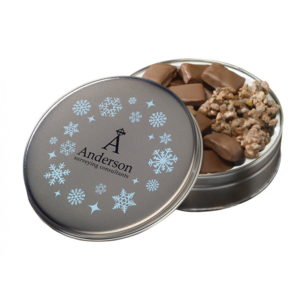 Custom Imprinted Glad Tidings Tin w/ English Butter Toffee & Clodhoppers (Custom Tin) Custom Imprinted Glad Tidings Tin w/ English Butter Toffee & Clodhoppers (Custom Tin)