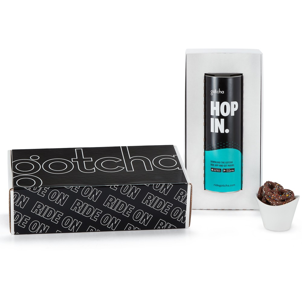 8" Single Snack Tube Mailer Box - Milk Chocolate Sprinkled Pretzels Custom Imprinted 8" Single Snack Tube Mailer Box - Milk Chocolate Sprinkled Pretzels Custom Imprinted