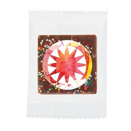 Promotional Bite Size Belgian Chocolate Square with Rainbow Nonpareil Sprinkles