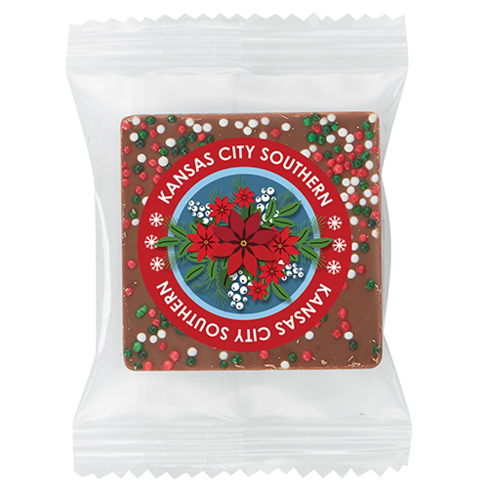 Promotional Bite Size Belgian Chocolate Square with Holiday Nonpareil Sprinkles