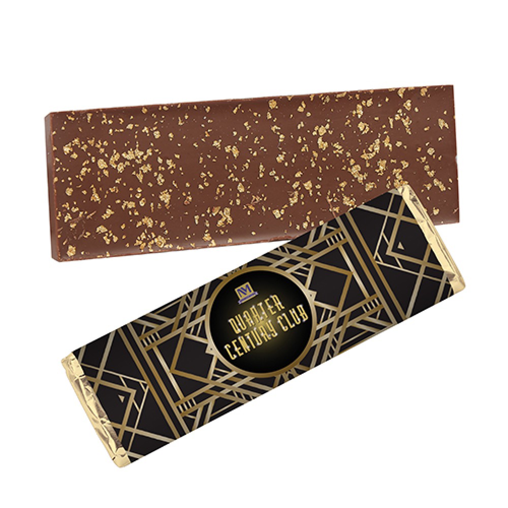 Foil Wrapped Belgian Chocolate Bar w/ 23K Gold Flake Topping Logo Printed