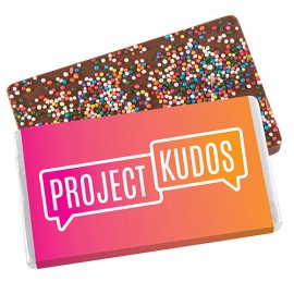 Foil Wrapped Belgian Chocolate Bar w/ Rainbow Nonpareil Sprinkles Custom Branded