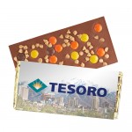 Foil Wrapped Belgian Chocolate Bar w/ Reese's Pieces & Peanut Butter Chip Topping Custom Branded