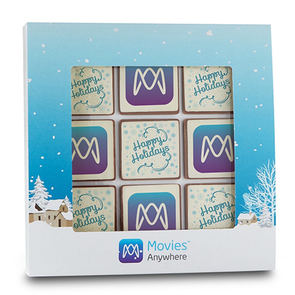 Custom Imprinted 9 Piece Happy Holidays Bite Size Belgian Chocolate Gift Set Custom Imprinted 9 Piece Happy Holidays Bite Size Belgian Chocolate Gift Set