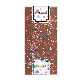 3.5 Oz. Elegant Belgian Chocolate Bar w/ Rainbow Nonpareil Sprinkles Logo Printed