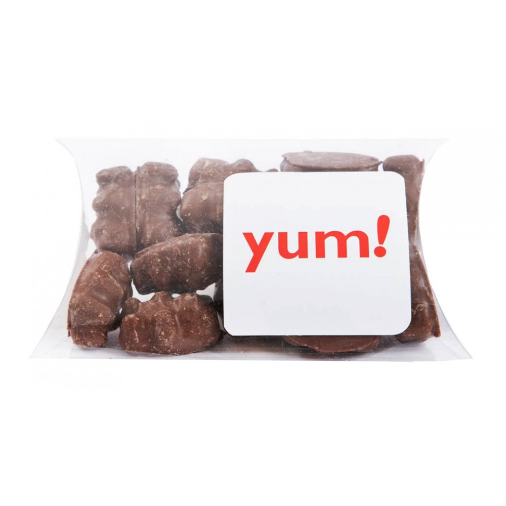 Chocobears Pillow Pack (Chocolate Covered Cinnamon Gummi Bears) Custom Imprinted Chocobears Pillow Pack (Chocolate Covered Cinnamon Gummi Bears) Custom Imprinted