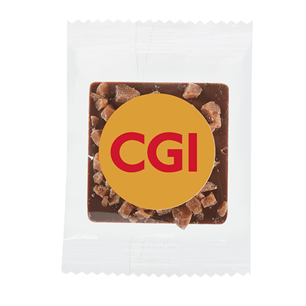 Bite Size Belgian Chocolate Square with Crushed Toffee Custom Branded
