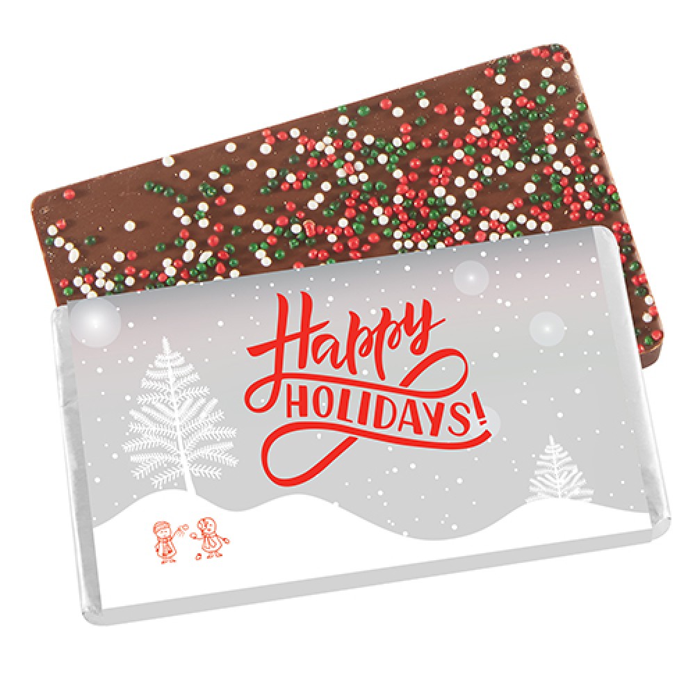 Foil Wrapped Belgian Chocolate Bar w/ Holiday Nonpareil Sprinkles Custom Branded