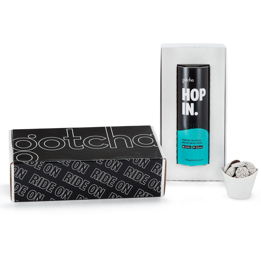 Custom Imprinted 8" Single Snack Tube Mailer Box - Dark Chocolate Nonpareils Custom Imprinted 8" Single Snack Tube Mailer Box - Dark Chocolate Nonpareils