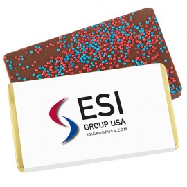 Custom Imprinted Foil Wrapped Belgian Chocolate Bar w/ Corporate Color Nonpareil Sprinkles