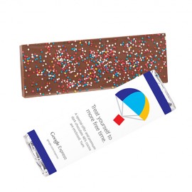 Custom Imprinted Foil Wrapped Belgian Chocolate Bar w/ Rainbow Nonpareil Sprinkles