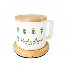 Promotional Bamboo Mug Warmer w/ Ceramic Mug - 1 Color