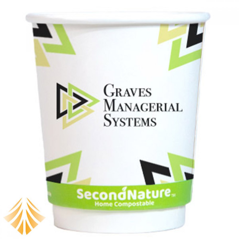 SecondNature Custom Compostable 8oz Double Wall Hot Paper Cups with Logo