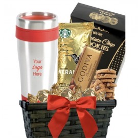 Logo Branded Starbucks Coffee & Cookie Basket with Travel Tumbler