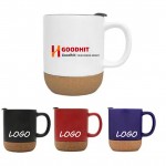 12 oz Cork Base Splash-Proof Ceramic Coffee Mug w/ Lid & Handle with Logo