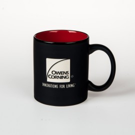 11 Oz. (Individually Boxed) Black Mondrian Ceramic Mug w/Red Interior with Logo