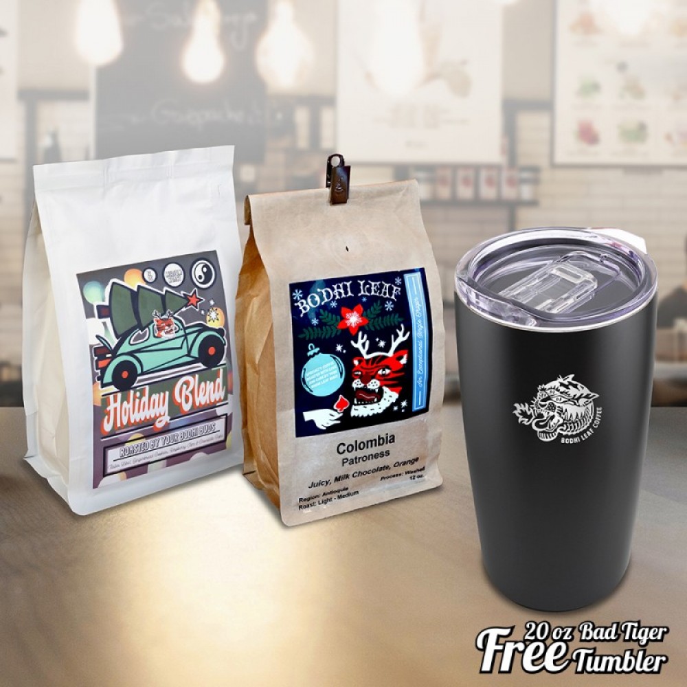 Custom Printed Direct Trade Specialty Coffee - Two Bags Gift, Free Bad Tiger Tumbler Gift
