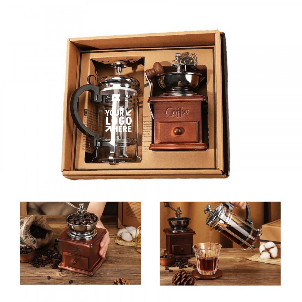 Wooden Hand Crank Coffee Grinder with Logo