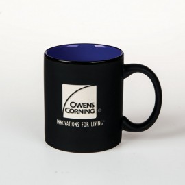 Logo Branded 11 Oz. (Bulk Packed) Black Mondrian Ceramic Mug w/Blue Interior