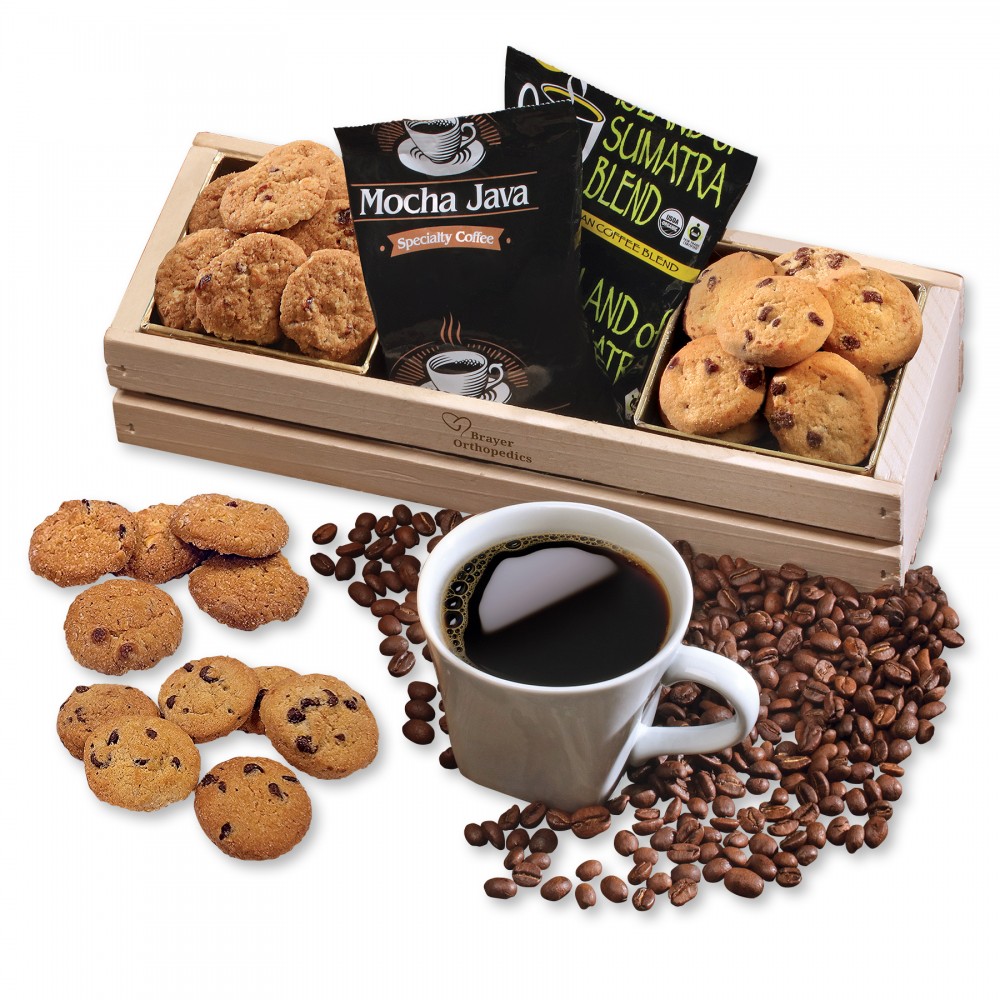 Wooden Crate w/Dunkable Delights Coffee & Cookies with Logo