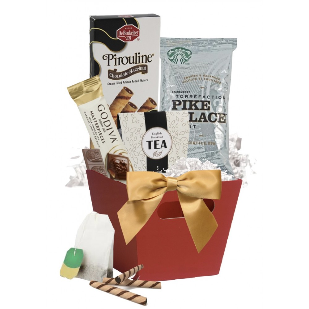Holiday Starbucks Coffee & Tea Gift Basket with Logo Holiday Starbucks Coffee & Tea Gift Basket with Logo