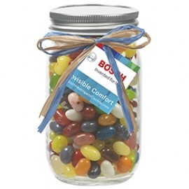 Personalized 16 Oz. Glass Mason Jar w/ Raffia Bow (Jelly Belly Jelly Beans)