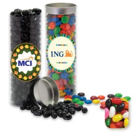Logo Branded Silver Top Tube Filled w/ Assorted Jelly Beans  Logo Branded Silver Top Tube Filled w/ Assorted Jelly Beans