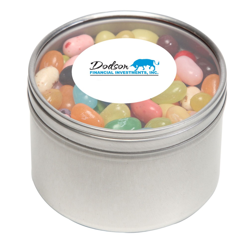 Jelly Belly Candy in Lg Round Window Tin Logo Branded
