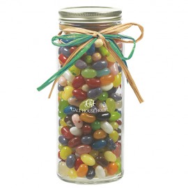 16 Oz. Contemporary Glass Mason Jar w/ Raffia Bow (Jelly Belly Jelly Beans) with Logo  16 Oz. Contemporary Glass Mason Jar w/ Raffia Bow (Jelly Belly Jelly Beans) with Logo