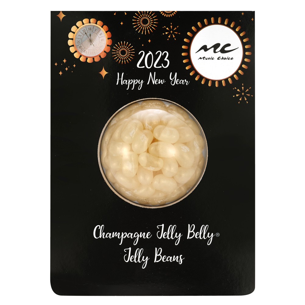 New Years Billboard Card - Champagne Jelly Belly Jelly Beans with Logo New Years Billboard Card - Champagne Jelly Belly Jelly Beans with Logo
