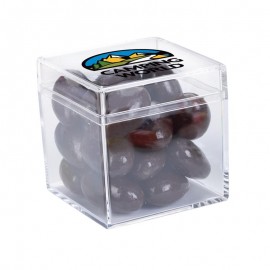 Cube Shaped Acrylic Container With Chocolate Almonds Custom Printed