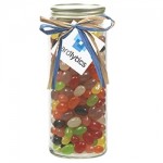 16 Oz. Contemporary Glass Mason Jar w/ Raffia Bow (Assorted Jelly Beans) Custom Imprinted