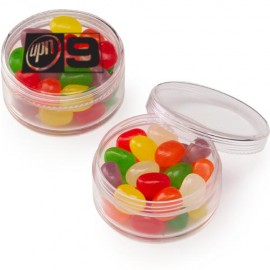 Logo Branded Round Container w/ Assorted Jelly Beans (1.6 Oz.)