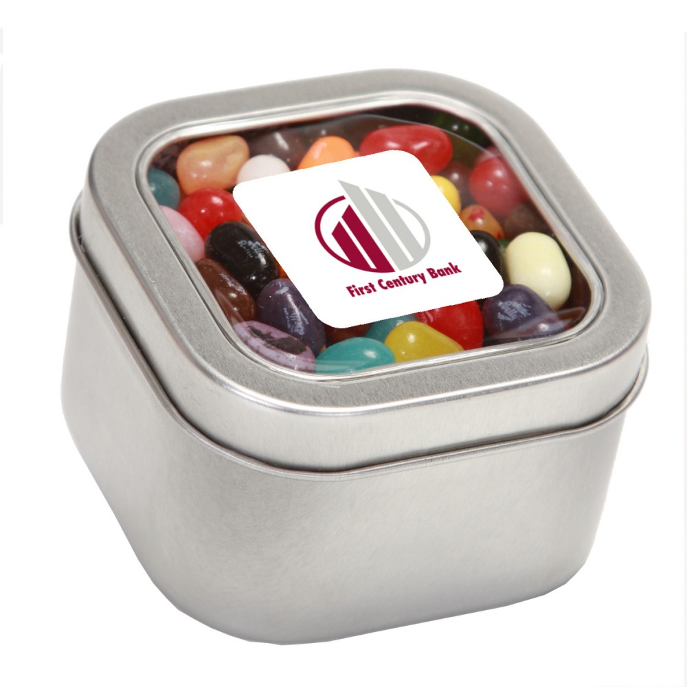 Jelly Belly Candy in Lg Square Window Tin Custom Printed