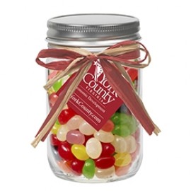 12 Oz. Glass Mason Jar w/ Raffia Bow (Assorted Jelly Beans) Custom Imprinted