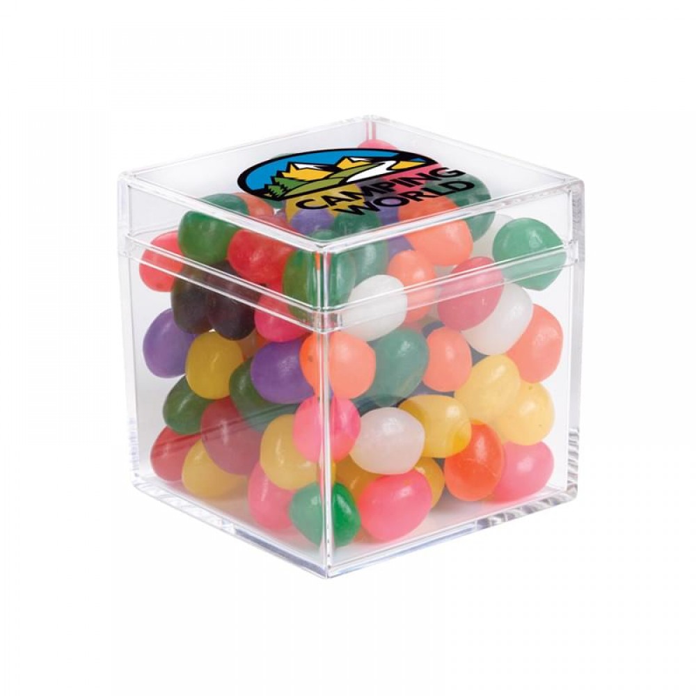 Logo Branded Cube Shaped Acrylic Container With Jelly Beans