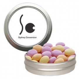 Candy Window Tin Short Round Custom Imprinted