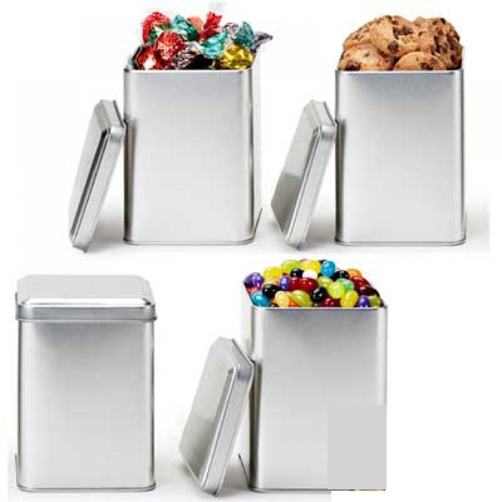 Custom Printed Small Square Canister Tin Box w/ Jelly Beans Custom Printed Small Square Canister Tin Box w/ Jelly Beans