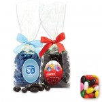 Logo Branded Stand Up Bag w/ Bow Filled w/ Assorted Jelly Beans