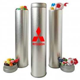 Logo Branded 8 Inch Tall Tin Tight Canister Container w/ Jelly Beans