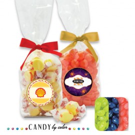 French Bottom Stand Up Bags w/ Bows Filled w/ Jelly Belly Custom Printed