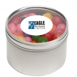 Custom Imprinted Standard Jelly Beans in Lg Round Window Tin